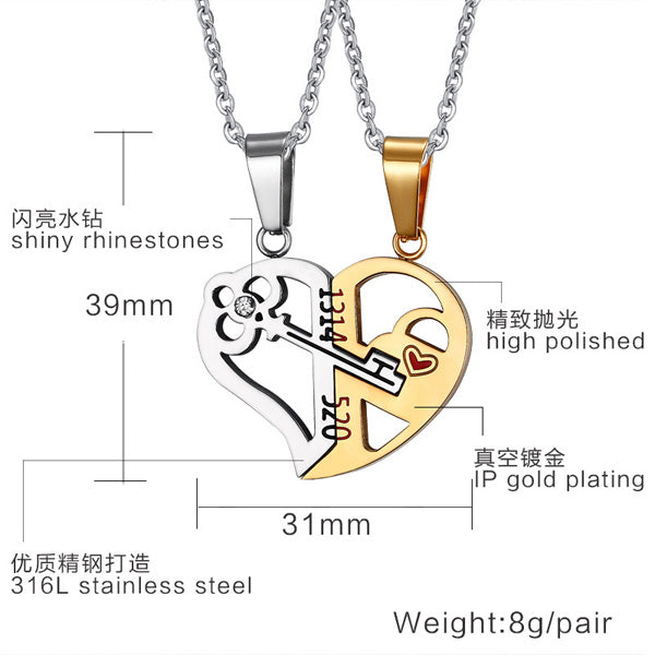 2 Connecting Half Hearts Couple Pendants with Custom Names