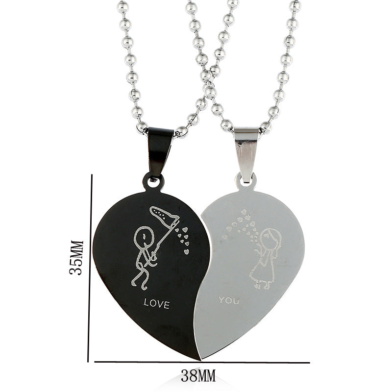 Love you Matching Half Hearts Pendants for Girlfriend Boyfriend