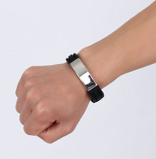 Custom Mens Jewelry Silicone Wristband Stainless Steel Black