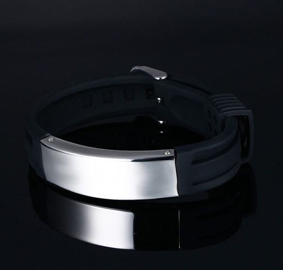 Custom Mens Jewelry Silicone Wristband Stainless Steel Black