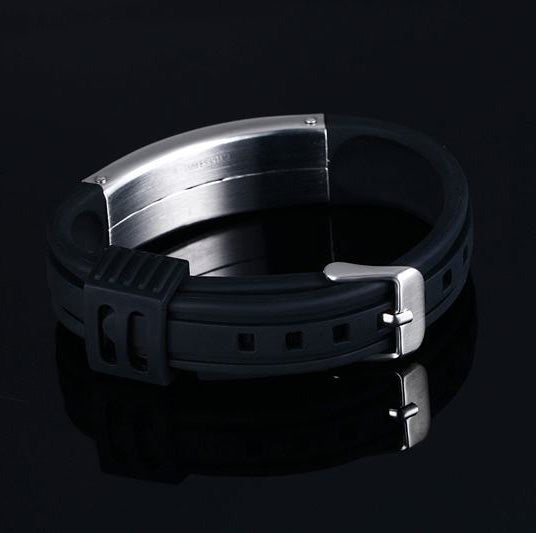 Custom Mens Jewelry Silicone Wristband Stainless Steel Black