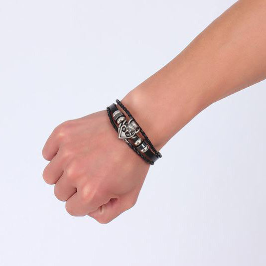 Skull Charm Engraved Bracelet Anniversary Gift for Him