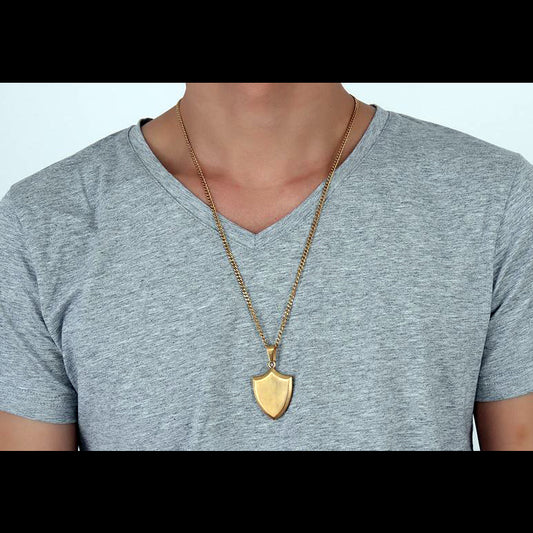 Custom Engraved Shield Mens Necklace