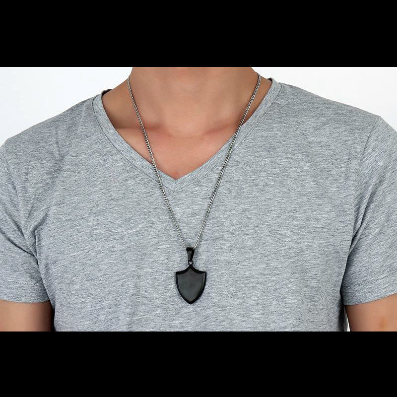 Custom Engraved Shield Mens Necklace