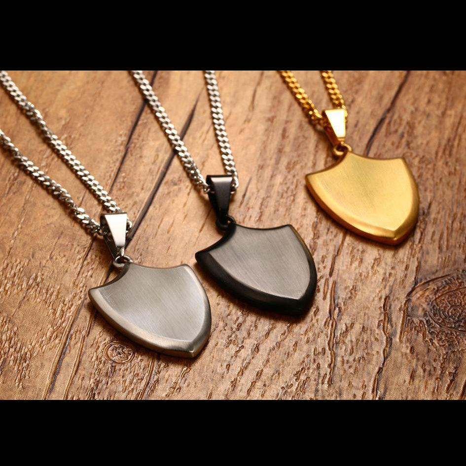 Custom Engraved Shield Mens Necklace