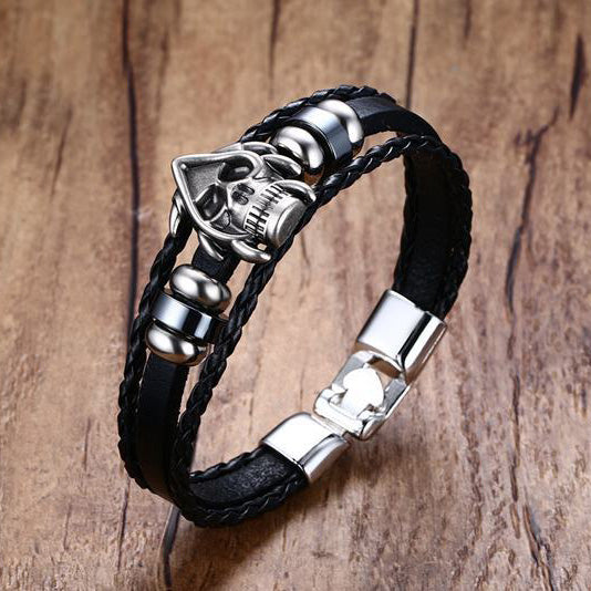 Skull Charm Engraved Bracelet Anniversary Gift for Him