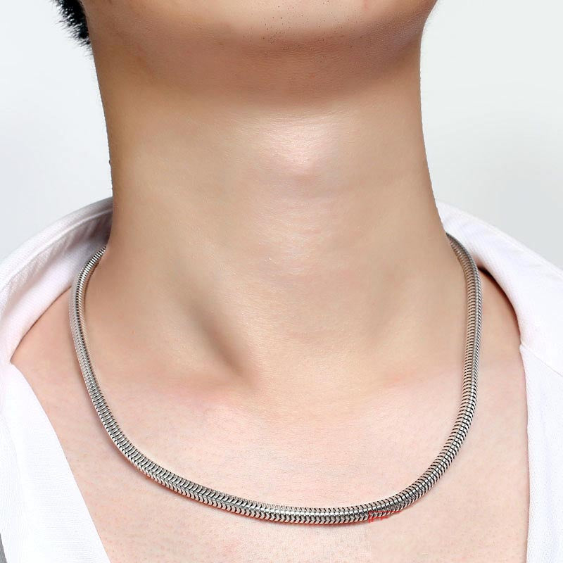 Mens Brazilian Snake Chain White Gold Plated Sterling Silver
