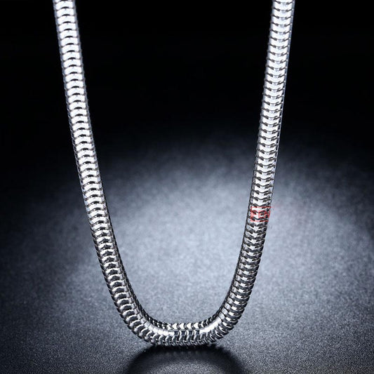 Mens Sterling Silver Brazilian Snake Chain Necklace - White Gold Plated