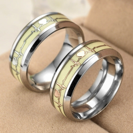 Personalized Couple Promise Rings Set - Glow In Dark