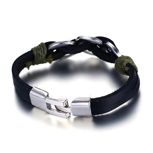 Engraved Leather Bracelet Gift for Boyfriend Stainless Steel