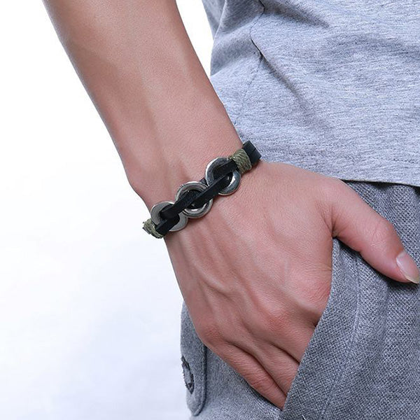 Engraved Leather Bracelet Gift for Boyfriend Stainless Steel