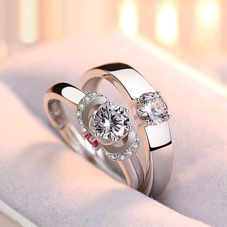 Couples CZ Sterling Silver Rings Set - Adjustable Size