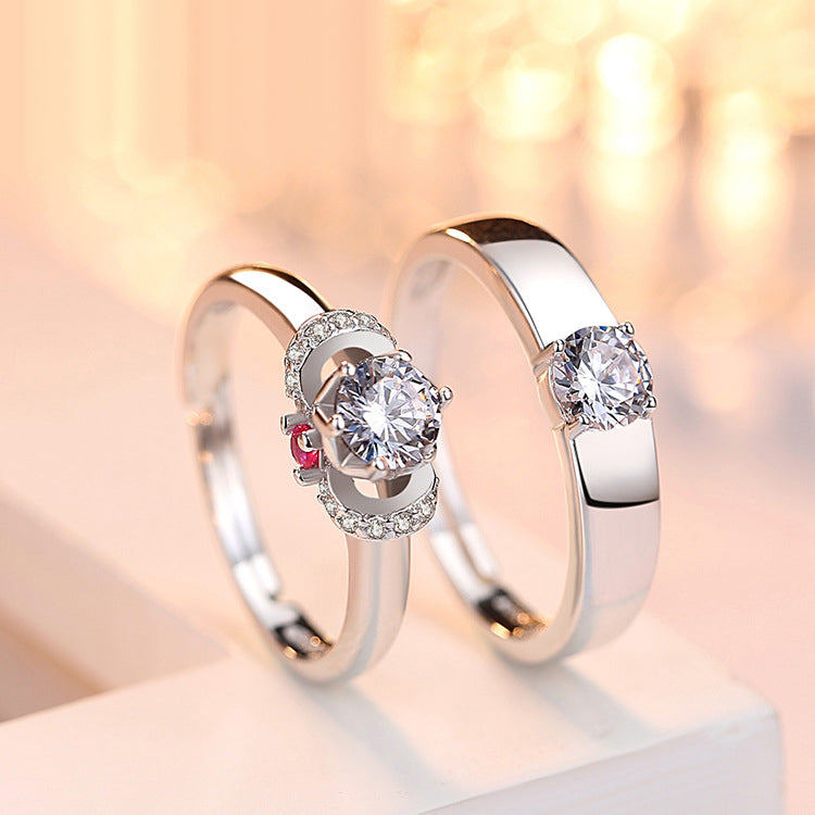 Couples CZ Sterling Silver Rings Set - Adjustable Size
