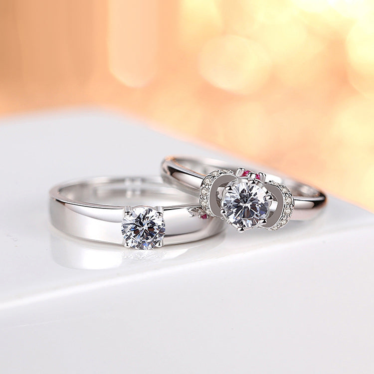 Couples CZ Sterling Silver Rings Set - Adjustable Size