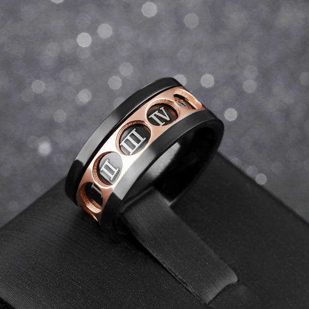 Two-Tone Roman Numeral Spinner Ring for Men (Engravable)
