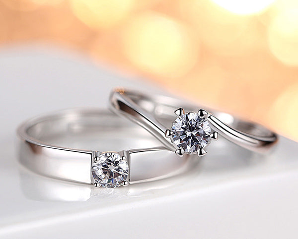 Sterling Silver Couples Engagement Rings Set