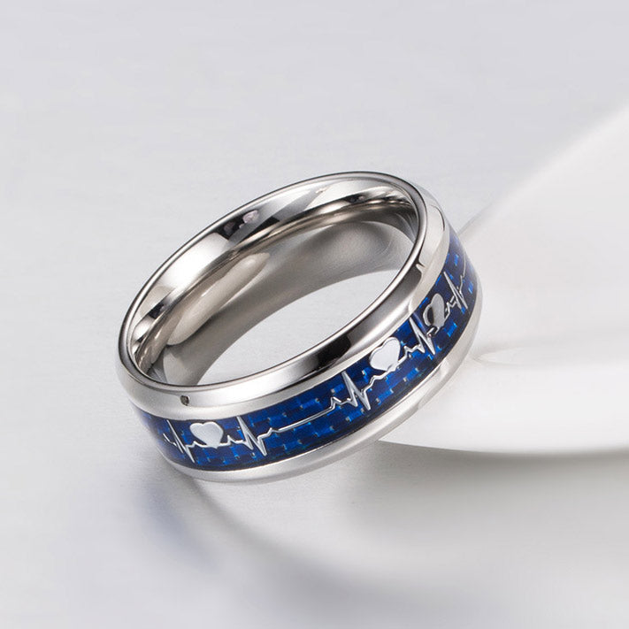 Engraved Heartbeat Ring for Men