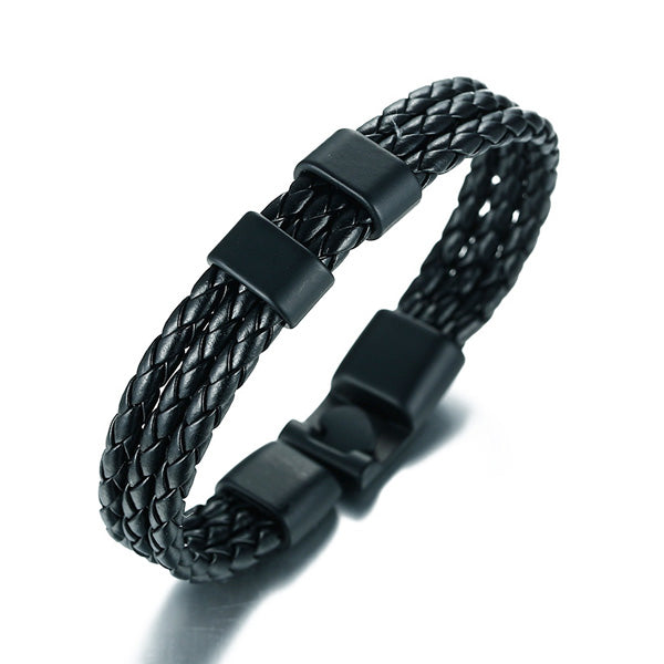 PU Leather Wrap Custom Mens Bracelet Black
