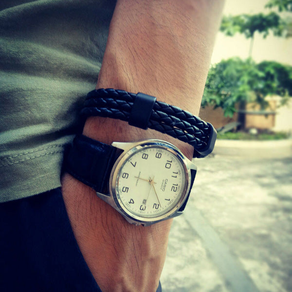 PU Leather Wrap Custom Mens Bracelet Black