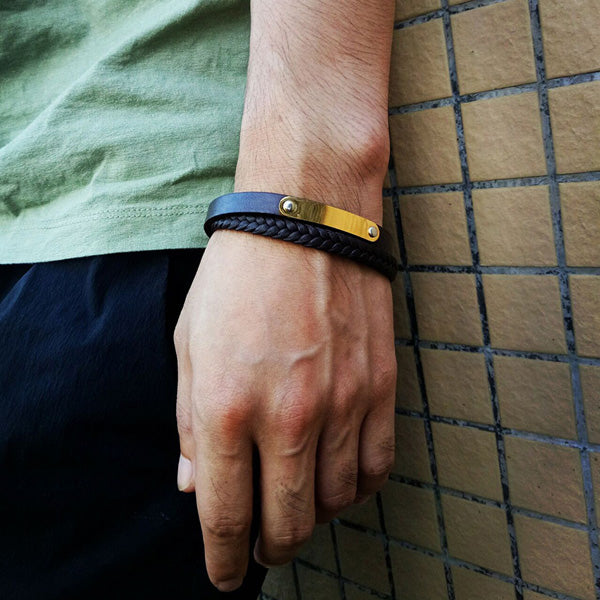 Customized Leather Wrap Mens Love Bracelet Brown