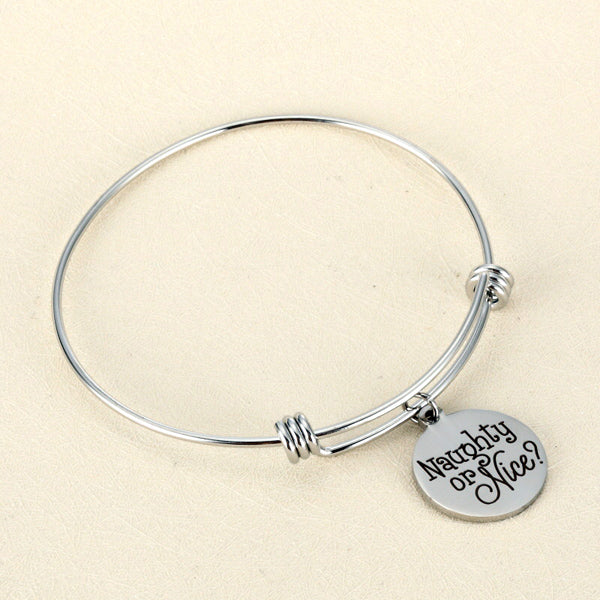 Engraved Charm Bangle Bracelet Gift for Girlfriend