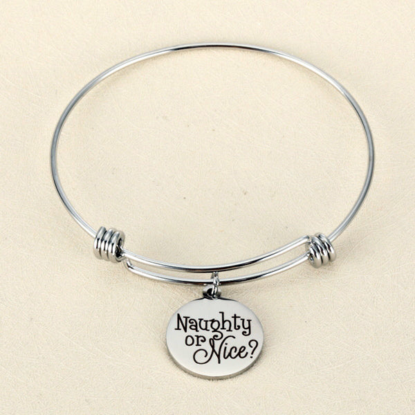 Engraved Charm Bangle Bracelet Gift for Girlfriend