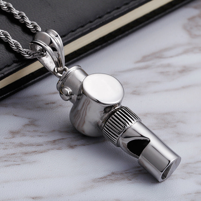 Engravable Whistle Compass Mens Pendant Necklace