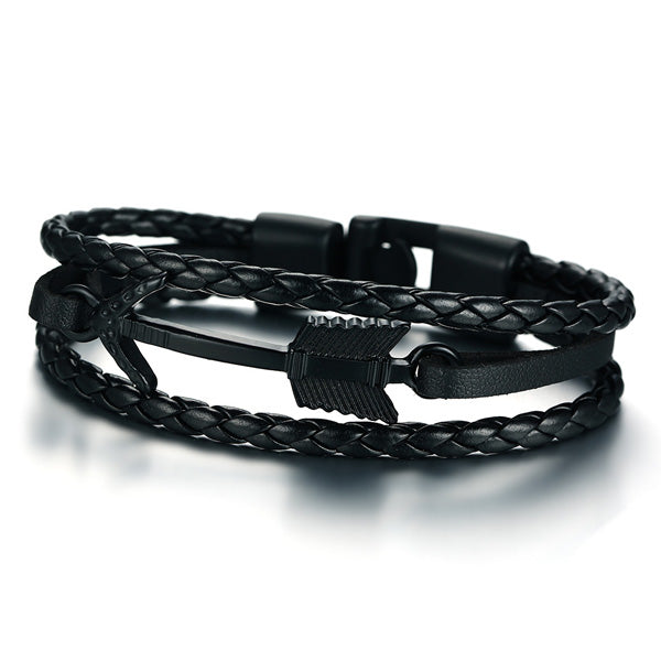 Personalized Guys Wrap Bracelet Black