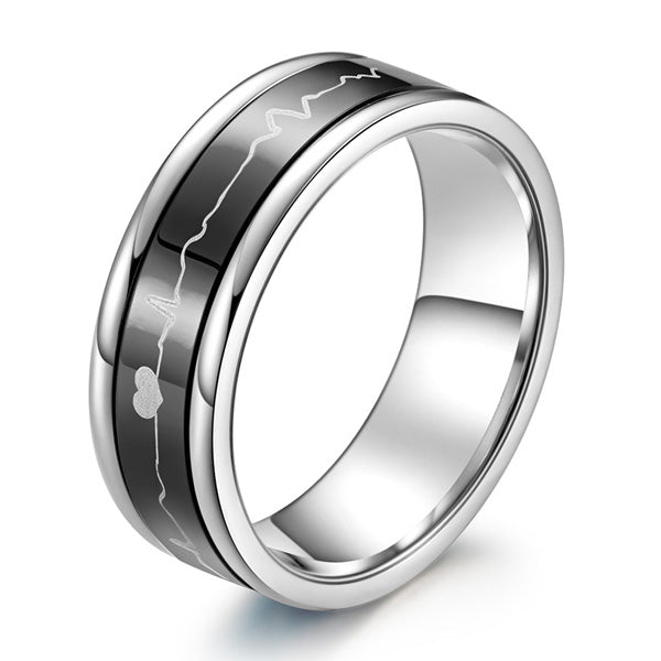 Personalized Heartbeart Mens Wedding Ring Black and Blue 9mm