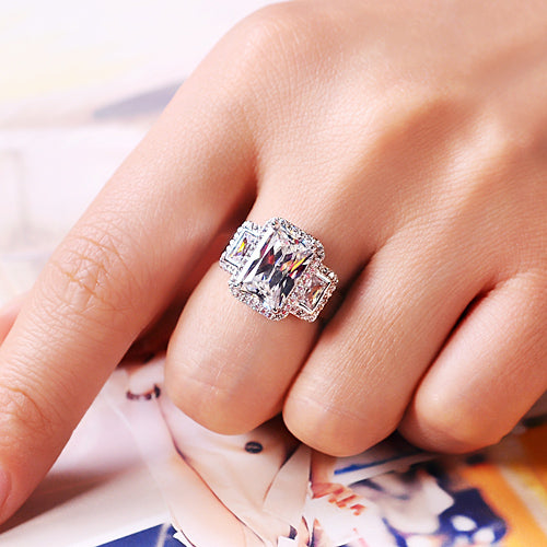 3 Carats Lab Diamond Emerald Cut Engagement Ring
