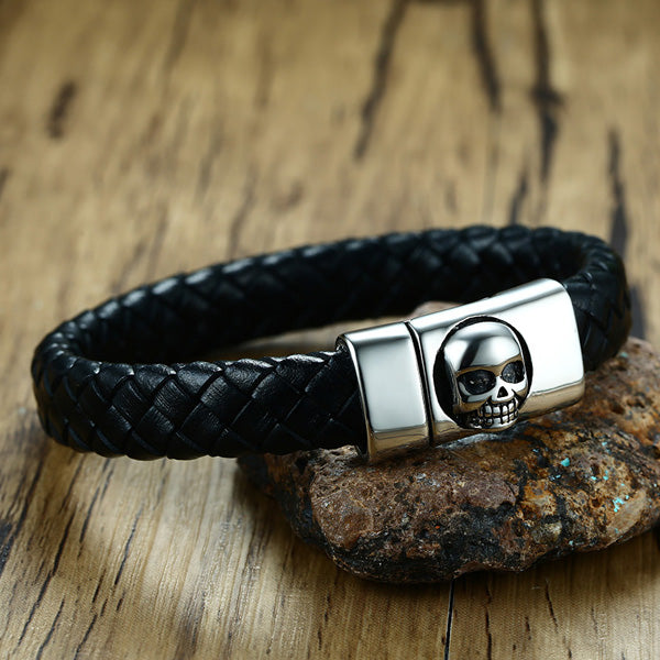 Engraved Leather Bracelet for Boyfriend Stainless Steel