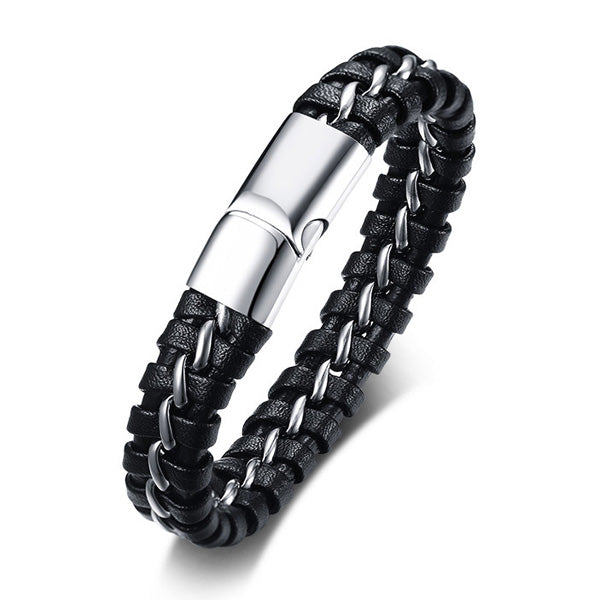 Engraved Leather Bracelet for Boyfriend Stainless Steel