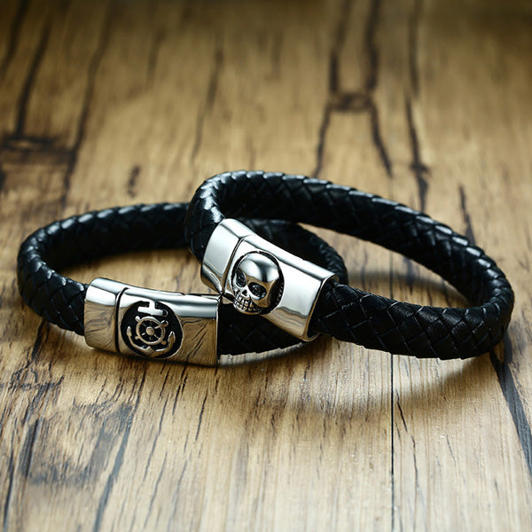 Engraved Leather Bracelet for Boyfriend Stainless Steel