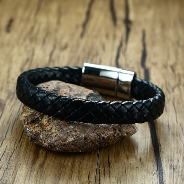 Engraved Leather Bracelet for Boyfriend Stainless Steel