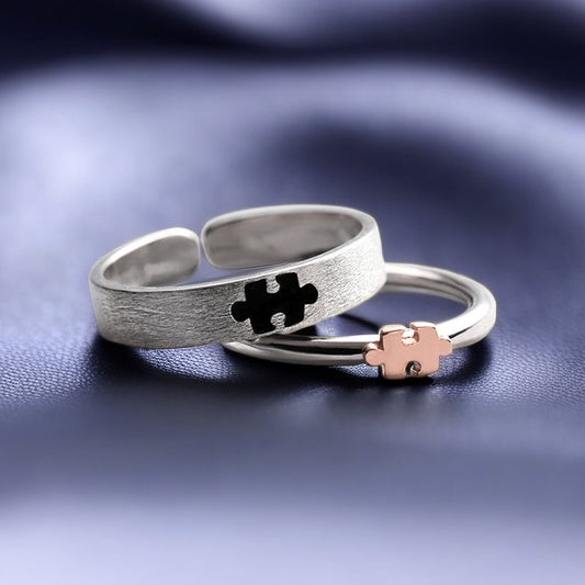 2 Pcs Puzzle Couple Promise Rings Set (Adjustable Size)