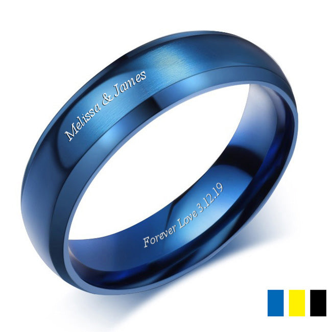 Simple Mens Wedding Ring with Custom Names 6mm