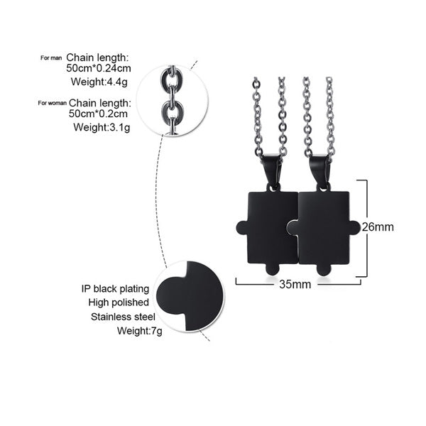 Jigsaw Puzzle Connecting Couples Jewelry Set Custom Engravable