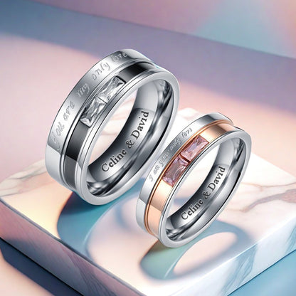 Engraved His and Hers Promise Rings for Couples Set of 2
