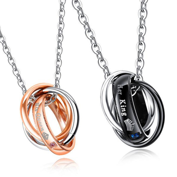Her King His Queen Couple Jewelry with Custom Engraving