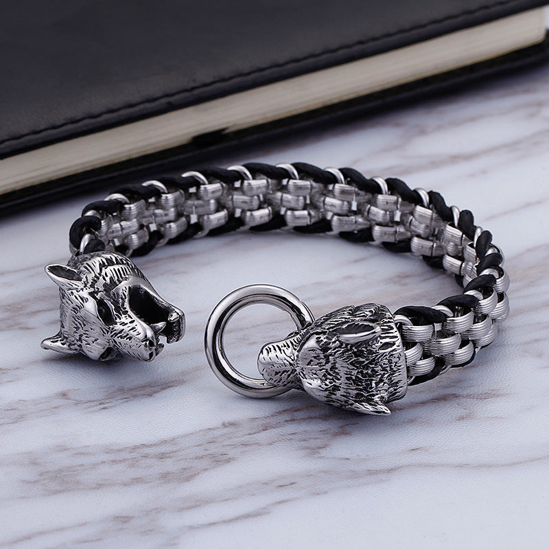 Punk Style Wolf Steel Bracelet for Men