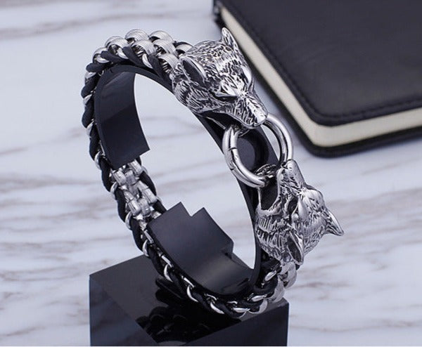 Punk Style Wolf Steel Bracelet for Men