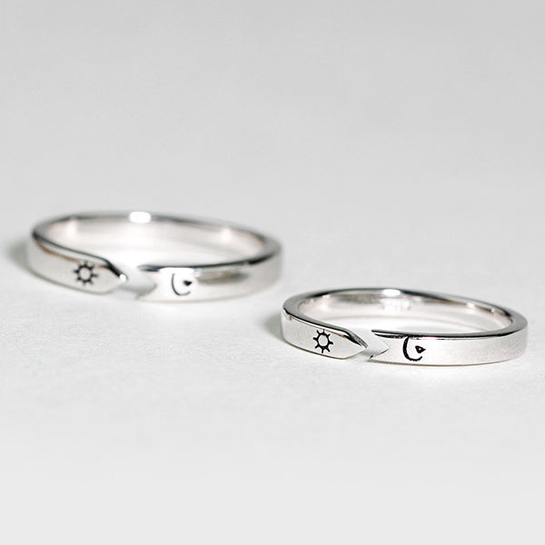 Engraved Moon Sun Adjustable Unisex Couples Rings