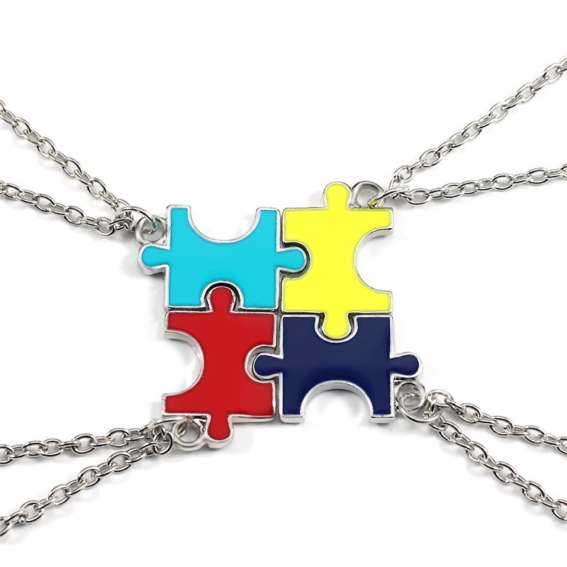 4 Piece Jigsaw Puzzle Bff Friendship Necklaces Set