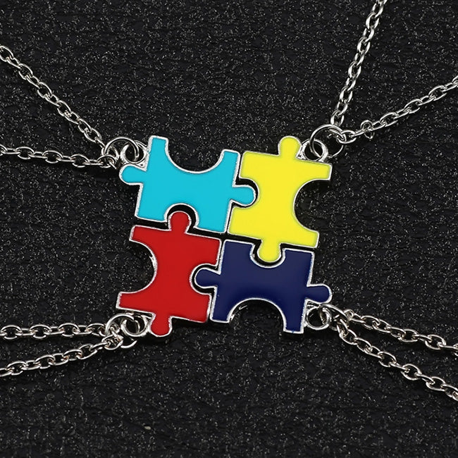 4 Piece Jigsaw Puzzle Bff Friendship Necklaces Set