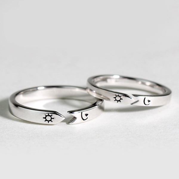Engraved Moon Sun Adjustable Unisex Couples Rings
