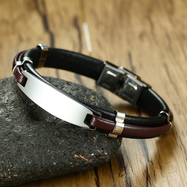 Customized Leather Mens Love Bracelet Black