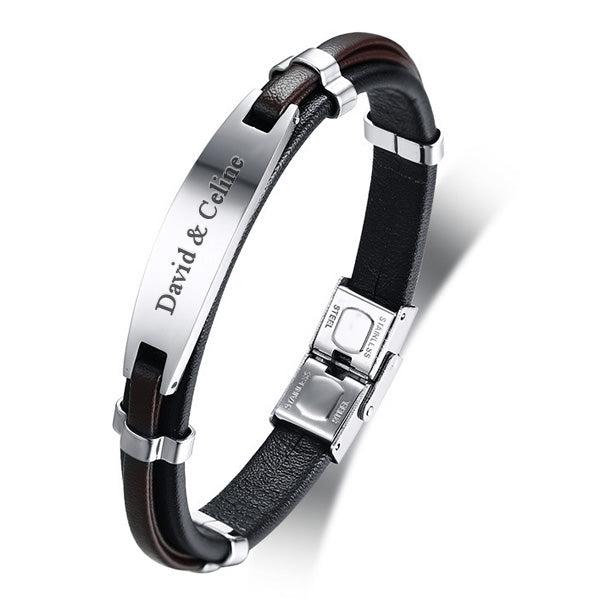 Customized Leather Mens Love Bracelet Black