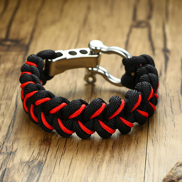 Engraved Paracord Survival Bracelet for Men Stainless Steel