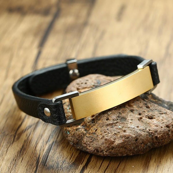 Custom Leather Wrap Mens Bracelet Black