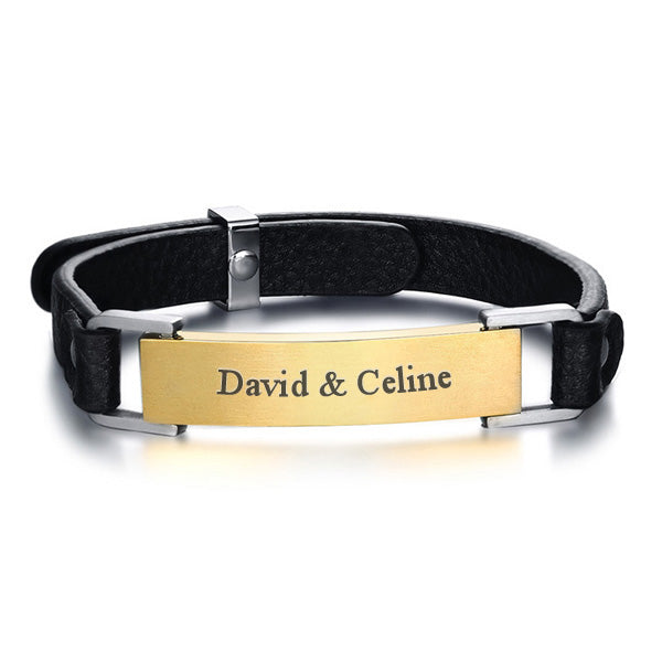 Custom Leather Wrap Mens Bracelet Black